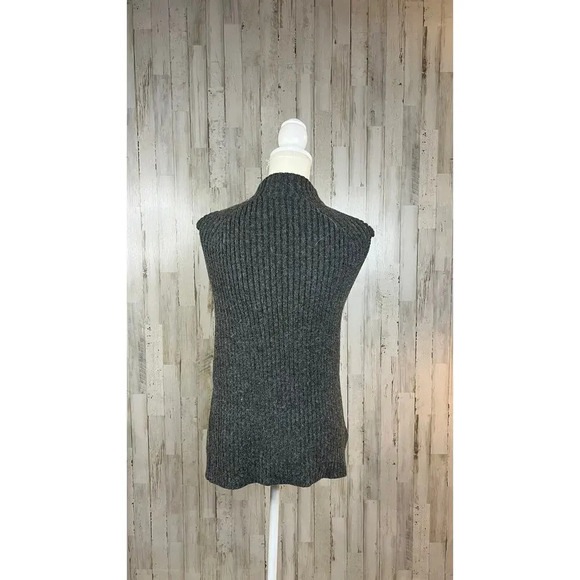 MNG Women's Small Dark Gray Sleeveless Ribbed Tunic Sweater High Neck Side Slits - Picture 4 of 6